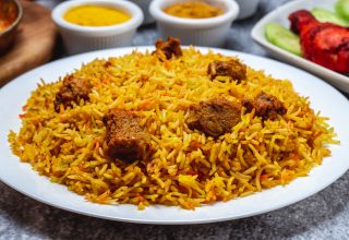 side-view-pilaf-with-stewed-beef-meat-plate